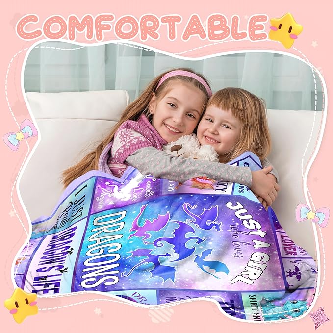 Just A Girl Who Love Dragon Blanket for Girls Kids, Dragon Gifts for Girls, Gifts for Dragon Lover, Dragon Themed Gifts, Dragon Gifts for Birthday Christmas, Dragon Blanket 60"X 50"