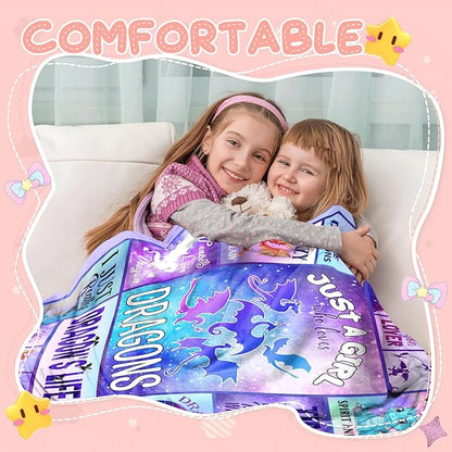 Just A Girl Who Love Dragon Blanket for Girls Kids, Dragon Gifts for Girls, Gifts for Dragon Lover, Dragon Themed Gifts, Dragon Gifts for Birthday Christmas, Dragon Blanket 60"X 50"