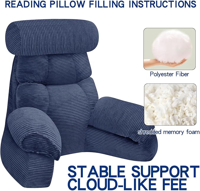 FXXUDVNIIN Back Pillow for Bed Sitting up – with 9.4" Armrests Bed Pillow for Sitting up,Inch Arms for Support, Ideal for Reading, Watching TV, Gaming, and Relaxing
