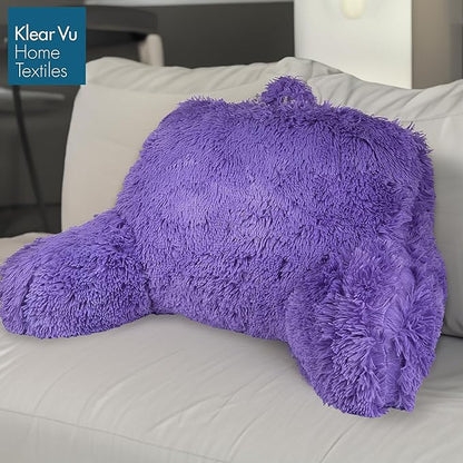 Klear Vu Shaggy Reading Pillow Back Rest Body Pillow for Adults and Kids, Lumbar and Arm Support on Bed, Chair, Couch, Sofa and Floor, 30" x 21", One Size, Purple Rain