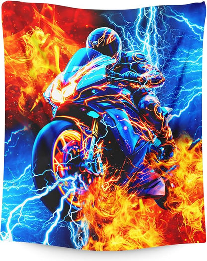 Boys Motorcycle Blanket Gift Throw Blankets for Kids Teens Motorcycle Lovers - 60x80 Inches Lightweight Soft All Season Throw for Sofa Chair Bed Office Home Decor