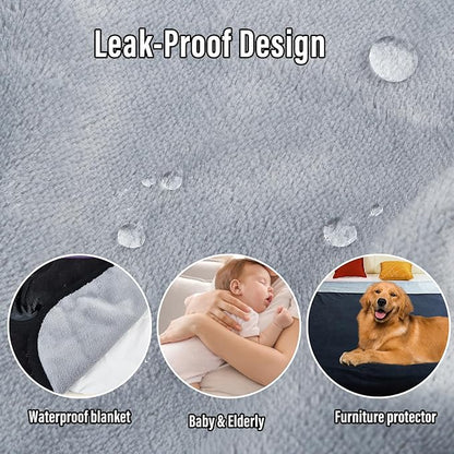 Waterproof Blanket for Bed, 80"x90" Leak-Proof Design, Reversible & Washable King Size Waterproof Blanket, Large Water Resistant Blankets, Reusable (Black/Light Grew)