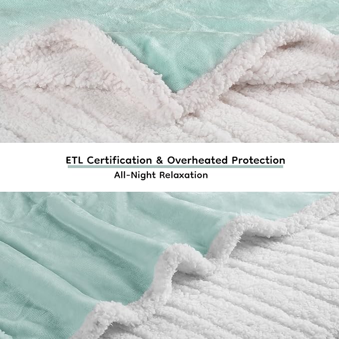Electric Heated Blanket Full Size - 72"x84", Soft Flannel Heating Blanket, 10 Heating Levels, 1-12 H Auto Shut Off, Breathable Warm and Washable for Bed, Light Green