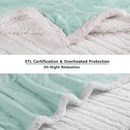 Electric Heated Blanket Full Size - 72"x84", Soft Flannel Heating Blanket, 10 Heating Levels, 1-12 H Auto Shut Off, Breathable Warm and Washable for Bed, Light Green
