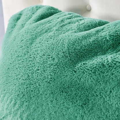 Plush Faux Fur Backrest Reading Bed Rest Pillow with Arms and Pockets for Sitting in Bed Couch Sofa, Back Support Wedge Cushion with Removable Cover, 20" x 18" x 17", Bluish Green