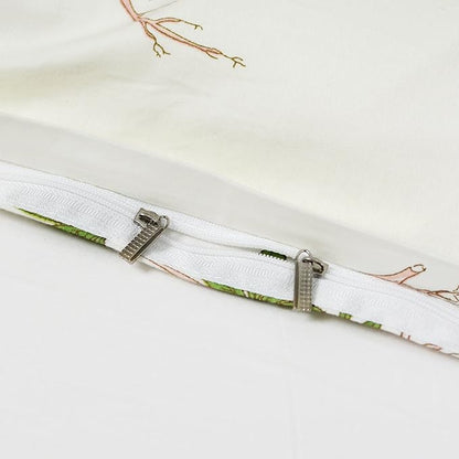 FADFAY Shabby Floral Duvet Cover Set White and Green Cotton Bedding Set with Hidden Zipper Closure 3 Pieces, 1duvet Cover & 2pillowcases (Queen Size, Simple Style)