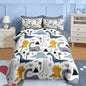 Nesker 5 Pcs Comforter Set Twin Size, Cute Dinosaur Bedding for Kids Teen, Blue Yellow Gray Dino Bedding Set with Pillowcase & Sham for Bedroom Bed Decor