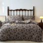 BuLuTu Vintage Muslin Duvet Cover Set Full, 100% Cotton Linen Like Comforter Cover Boho Floral Quilt Cover with 2 Pillowcases, 80"x90", Soft Breathable Bedding Set, Zipper & Corner Ties