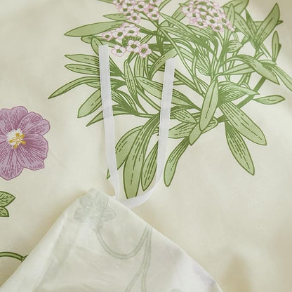 100% Cotton Duvet Cover Queen Size – Botanical Garden Print, Green Floral Duvet Cover Set with Zipper Closure, 3-Piece Soft Breathable Natural Cotton Bedding Set for All Seasons