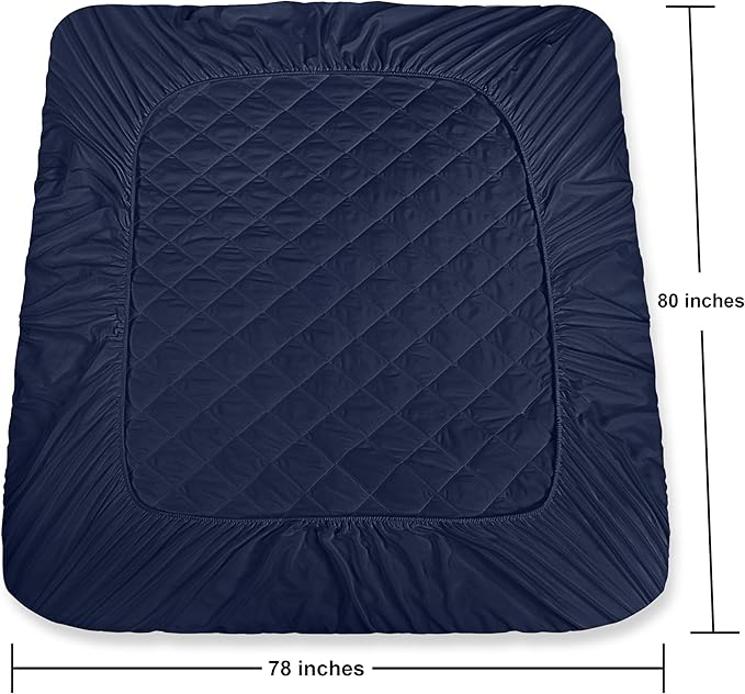 Utopia Bedding Quilted Fitted Mattress Pad, King Size, Elastic Fitted Mattress Topper Protector and Cover with Deep Pocket Stretches up to 16 Inches, Machine Washable (Navy)