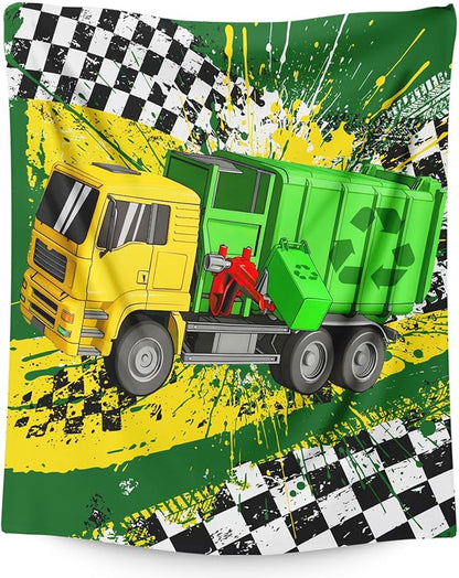 Blanket for Boys, Garbage Truck Throw Blanket Gifts for Kids Teens, 50"x60" Cool Flannel Blankets Gift for Son Cars Lovers Lightweight Throws for Couch Sofa Bed Decor