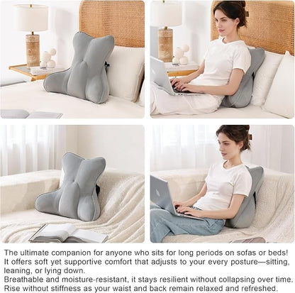 Lumbar Support Pillow – Multi-Functional Ergonomic Back Cushion for Office Chair, Car Seat & Sofa, Reading Pillow with Firm Multi-Zone Support to Relieve Lower Back Pain,Zinc Gray
