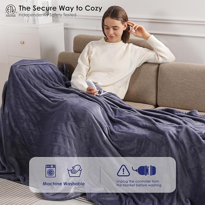 Electric Blanket Full Size Heated Blanket 72''X84'', Purple Heating Blanket Ultra Warm Flannel Electric Heating Blanket with 5 Heat Settings & 10 Hours Auto-Off, Ideal for Grandma Gifts(Lavender)