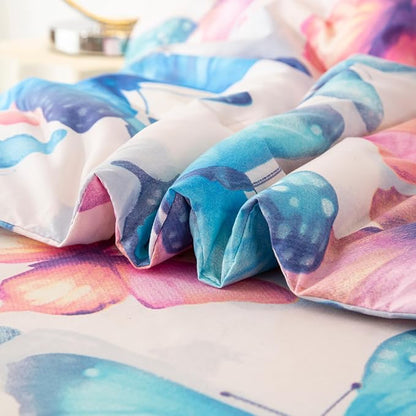 SDIII 4 Piece Butterfly Toddler Bedding Set, Soft Butterfly Toddler Bedding Sets for Girls with Comforter, Fitted Sheet, Flat Sheet and Pillowcase