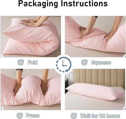 WhatsBedding Memory Foam Body Pillow with 100% Cotton Jersey Knitted Cover, Luxury Soft Large Long Pillow for Adults, Full Body Pillow with Removable Zippered Pillow Cover - Pink