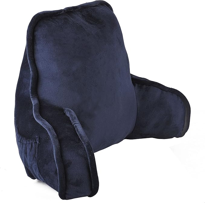 Home Soft Things Super Soft Bedrest Reading Pillow, Lounger Backrest Pillow for Sitting in Bed with Arms Pockets, 20" x 18" x 17", Navy