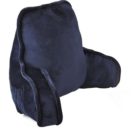 Home Soft Things Super Soft Bedrest Reading Pillow, Lounger Backrest Pillow for Sitting in Bed with Arms Pockets, 20" x 18" x 17", Navy