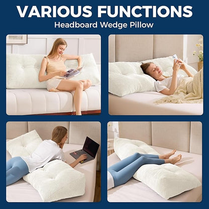 Headboard Pillow Queen, Triangle Pillows for Headboard, Head Board Backrest Wedge Pillow for Reading Sitting Working, Daybed Pillows with Removable Cover for Bed Dorm Sofa, Beige