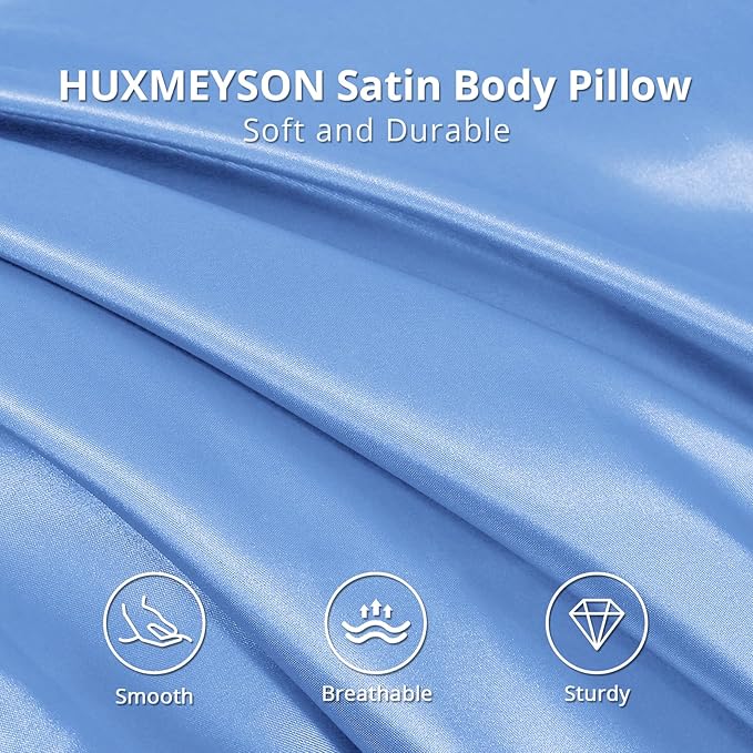 HUXMEYSON Body Pillow with Satin Pillowcase, Body Pillow for Adults, Removable Cover, Light Blue (20"x54")