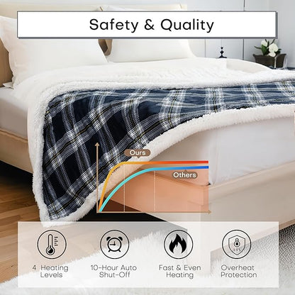 Electric Heated Blanket Full Size 72"x84" Microplush & Sherpa Fabric, Machine Washable 4 Heat Settings & 10 Hours Auto Off - Geometry Lattice
