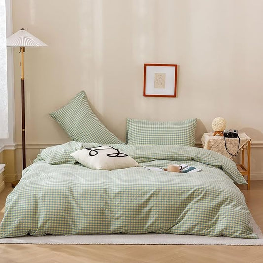 BuLuTu Blue Plaid Duvet Cover Twin Soft Cotton Reversible Gingham Duvet Cover Set for Boys Girls 3 pc Geometric Bedding Set Twin Comforter Cover and 2 Pillowcases, All Seasons