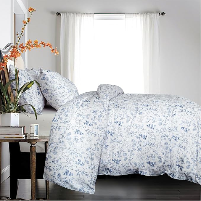 Duvet Cover Set Twin Floral 100% Brushed Microfiber Bedding Set 3 Pieces Blue Flower Duvet Cover for All Seasons 1 Duvet Cover and 2 Pillowcases with Zipper Closure