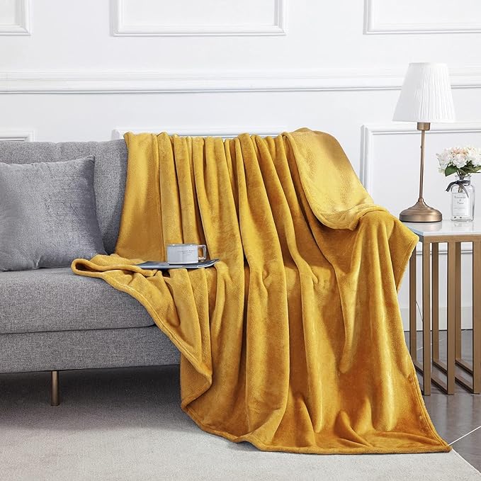 IR Imperial Rooms Fleece Blanket Twin Size 60 x 80 Inches - Super Soft Fluffy Throw Blanket for Sofa and Bed - Warm and Cozy Lightweight 400 GSM Microfiber Bed Throws Blankets (Twin, Mustard)