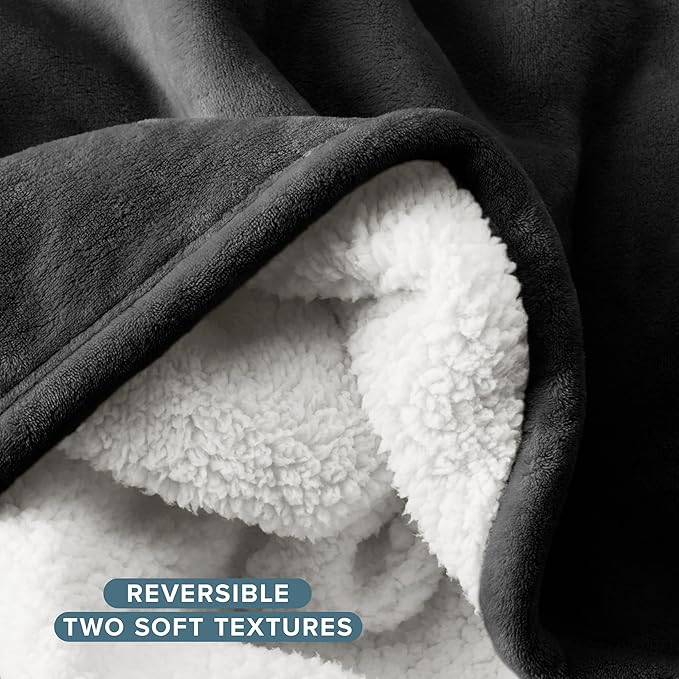 Bare Home Sherpa Fleece Blanket - Full/Queen Size - Blanket for Bed, Sofa, and Couch - Warm & Lightweight - Fluffy & Soft - Reversible (Full/Queen, Black)