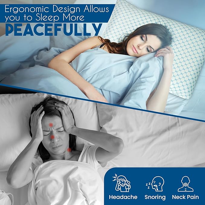 Fuller Cooling Memory Foam Pillow – Orthopedic Cervical Pillow for Neck Pain, Headache & Snoring Relief – Soft Washable Cover, Breathable Fabric, Ergonomic Design for Side & Back Sleepers
