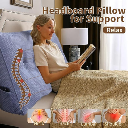Wedge Headboard Pillow for Bed, King Dorm Headboard Pillow Support for Sitting Up, Reading, Relaxing, Bolster Pillow with Removable Washable Cover, Blue