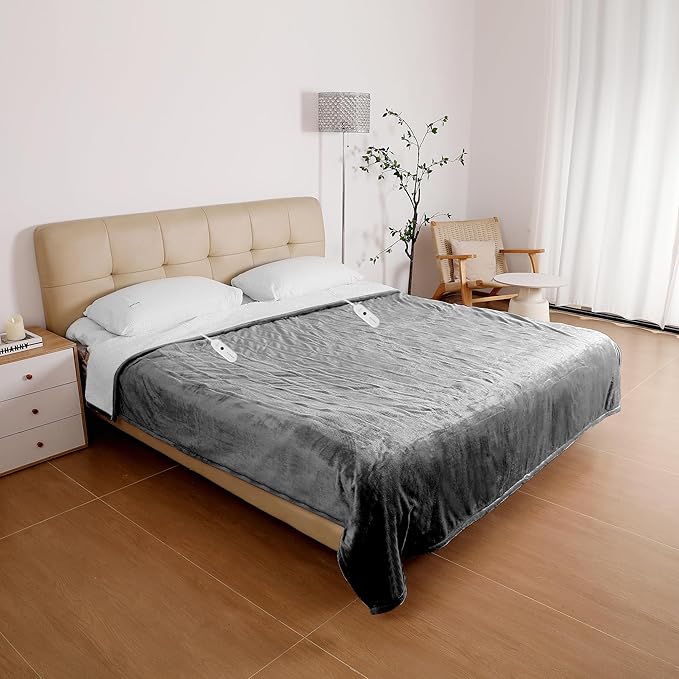 ESTINGO Electric Blanket King with Dual Control, King Heated Blanket with 5 Heating Levels & 10 Hours Auto Off, Heating Blanket with Timer 100" x 90", Cool Gray