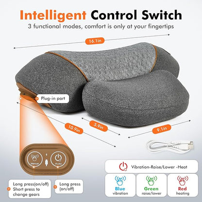 3-in-1 Neck Massager Pillow with Heating & Cervical Traction, Ergonomic Cervical Pillow for Neck Back Shoulder Pain Relief,Cervical Traction Suppor (Brown)