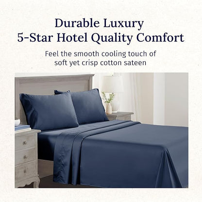 CALIFORNIA DESIGN DEN 5-Star Hotel 600 Thread Count 100% Cotton, Soft & Smooth Queen Sheet for Bed with Deep Pockets, Quality Beats Egyptian Cotton Claims (Royal Navy Blue)