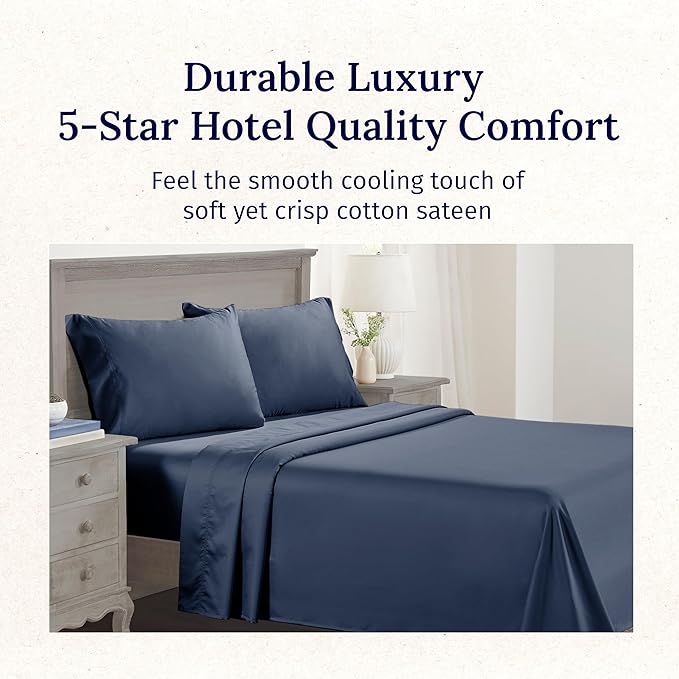 California Design Den California King Sheet Set - 100% Cotton, 600 Thread Count Deep Pocket Cal King Sheet Set, Luxury Hotel-Quality Sheets with Soft Sateen Weave - Royal Navy Blue