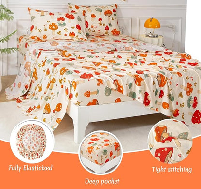 SDY 7 Piece Bedding Set Full,Cute Mushroom Bedding Set for Boys Girls Kids Bed in a Bag with Mushroom Sheets Comforter PillowSham Pillowcase