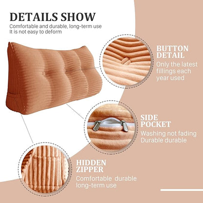 14 lbs Thickened King Wedge Pillow Headboard Body Positioner Triangular Reading Pillow Bed Bolster Pillow for Sitting Up in Bed with Removable Cover Corduroy