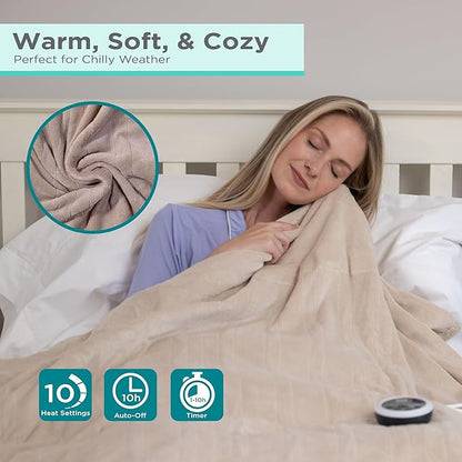 BLACK+DECKER Heated Blanket Electric Queen, Micro Plush Electric Blanket, Heating Blanket with 10 Heating Levels, 10H Timer, Auto Shutoff, Dual Zone Heating, Fast Heating (84x90 inches, Cream)