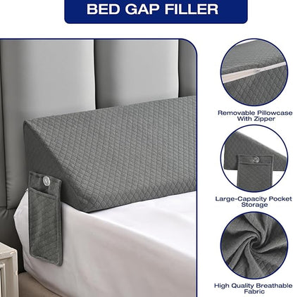Twin Bed Wedge Pillow for Headboard Gap Filler Pillows Plus (0-8")Gap Filler Between Corner Wall and Mattress/Frame for College Dorm,Sleep,Backrest Light Grey,Rent,Home,Bedroom Decor Bedding Stuffing