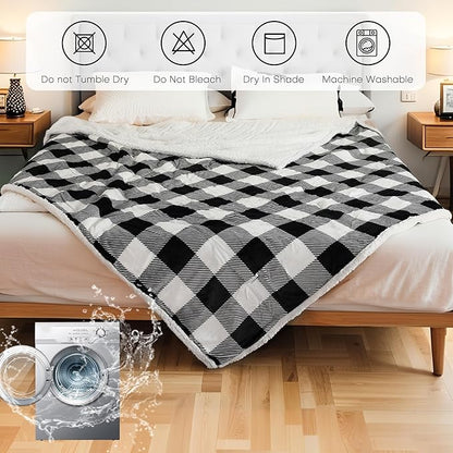 Electric Heated Blanket Full Size 72"x84" Microplush & Sherpa Fabric, Machine Washable 4 Heat Settings & 10 Hours Auto Off - Striped Check