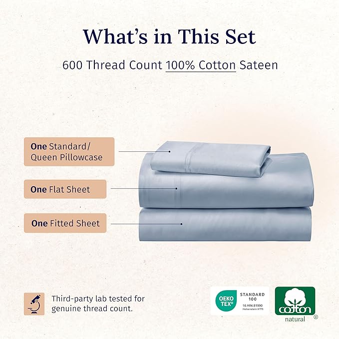 California Design Den Luxury Twin Sheet Set - 100% Cotton, 600 Thread Count Deep Pocket Twin Sheets, Soft Hotel-Quality Bedding with Sateen Weave - Blue