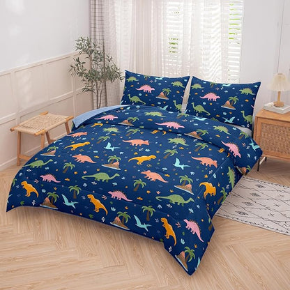 Peopleareok Dinosaur Comforter Set Twin (68x86 Inch), 2 Pieces Dark Blue Dinosaur Bedding Set for Boys Teens, Super Soft Lightweight Dinosaurs Print Comforter Sets for All Seasons