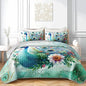 Teal Blossom Peacock Animal Quilt Bedding King 3Pcs Flower Butterfly Pattern Bed Set Watercolor Feather Lightweight Bedspread Coverlet with 2 Pillowcases for Kid Boy Girl Teen Adult Room Decor