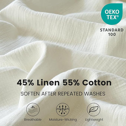 Simple&Opulence Linen Cotton Blanket with Double Layered Folded Edge for Couch/Bed/Sofa/Gift, Natural Flax Solid Color Soft Breathable Cozy Farmhouse Home Décor - White, 104"x90"