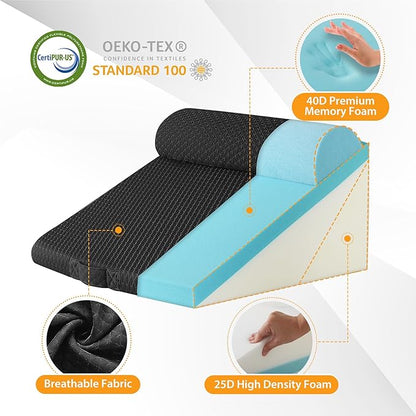 3PCS Wedge Pillow Set for After Surgery, Adjustable 9&12 Inch Bed Wedge Pillow for Sleeping, Incline Pillow Wedge for Headboard, Post Surgery, Acid Reflux, Neck&Back Support, Air-Layer Black