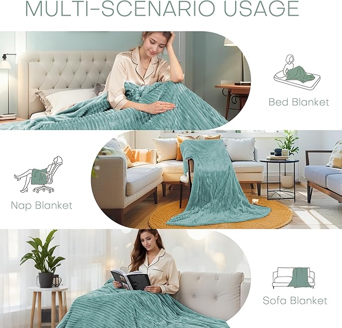 Electric Heated Blanket 72"x84" Full Size with Cozy Flannel, 6 Heat Settings & 10 Hours Auto Off, Soft & Cozy Warming Throw for Home, Office, or Bed, Machine Washable, Bean Green