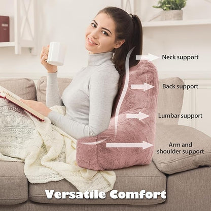 Reading Pillow, Back Support Pillow for Bed Sitting Up, Standard Bed Rest Pillow with Arms for Adults,Back Support Pillow for Couch and Chair, Bed Reading Pillow, Pink