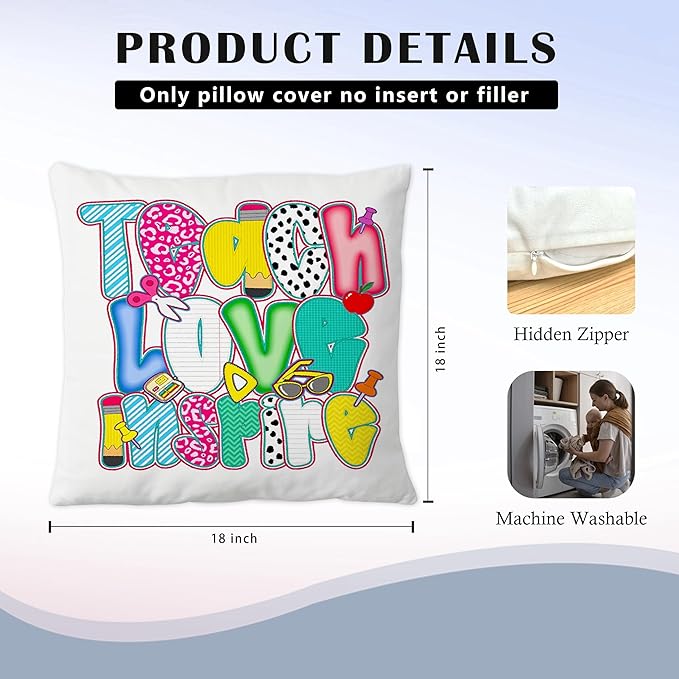 Teacher Appreciation Gifts Pillow Covers 18x18, Back to School Gifts for Teachers, Teacher Gifts First Dat of School, Teach Love Inspire Trendy Pillow Covers for Teachers