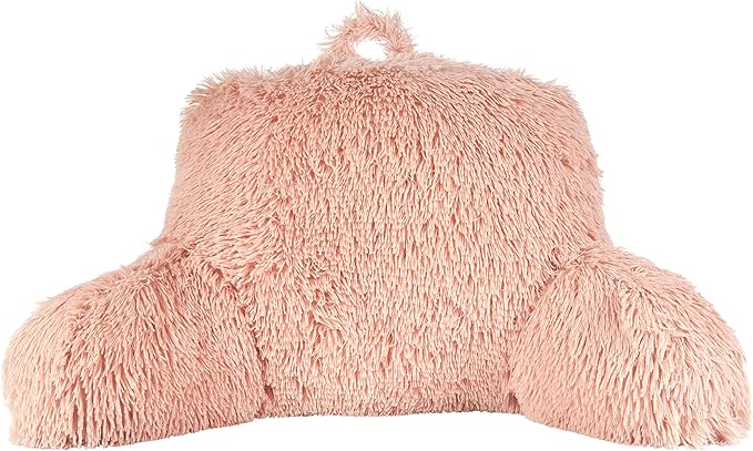 Klear Vu Shaggy Reading Pillow Back Rest Body Pillow for Adults and Kids, Lumbar and Arm Support on Bed, Chair, Couch, Sofa and Floor, 30" x 21", One Size, Apricot Sherbert