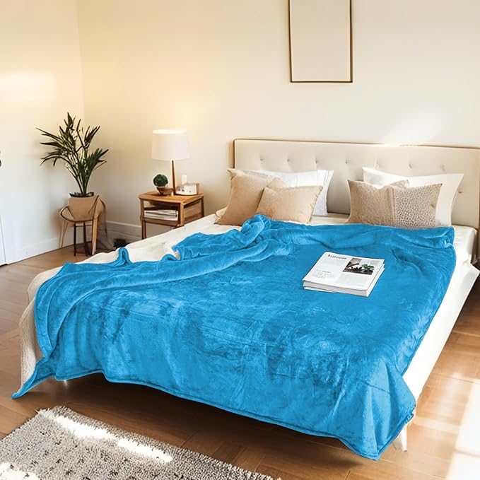 LUXIAN Electric Heated Blanket Throw Size 50"x60" - Flannel & Sherpa Fabric Dual-Sided, 6 Heat Settings & 3 Hours Auto Off, Machine Washable, Ocean Breeze Blue