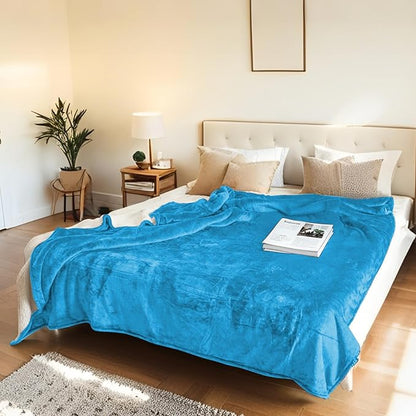 LUXIAN Electric Heated Blanket Throw Size 50"x60" - Flannel & Sherpa Fabric Dual-Sided, 6 Heat Settings & 3 Hours Auto Off, Machine Washable, Ocean Breeze Blue